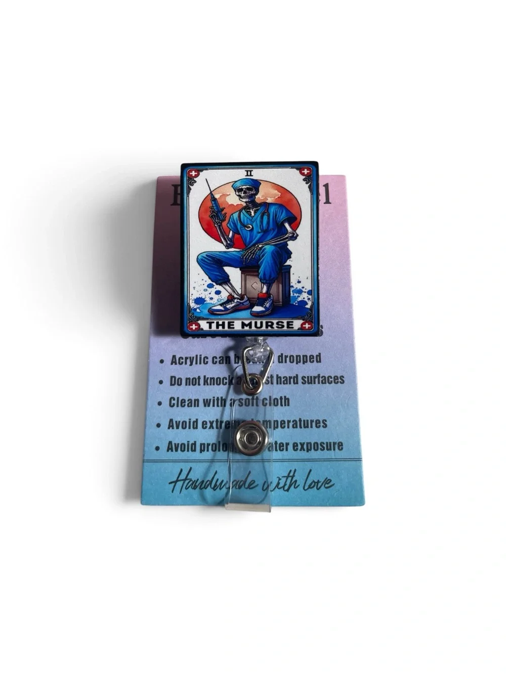 The Murse Enamel Pin - Blue & Red Nurse Skeleton Design